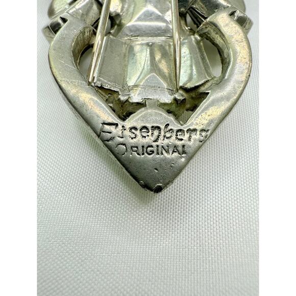 1940s Eisenberg Original Pot Metal Rhinestone Large Art Deco Dress Fur Clip - Picture 8 of 10